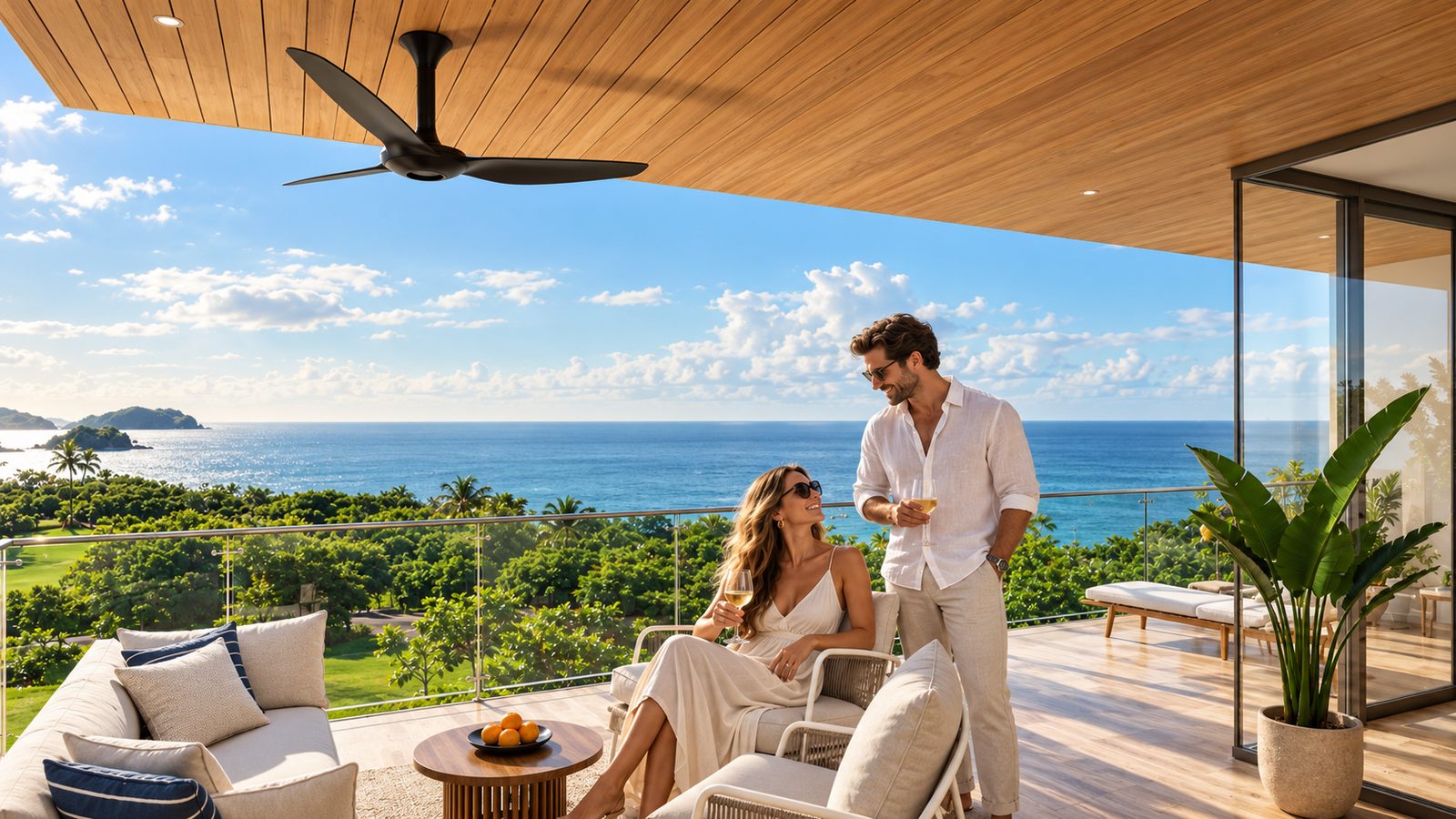 Terraza de residencia frente al mar con vista al Pacífico