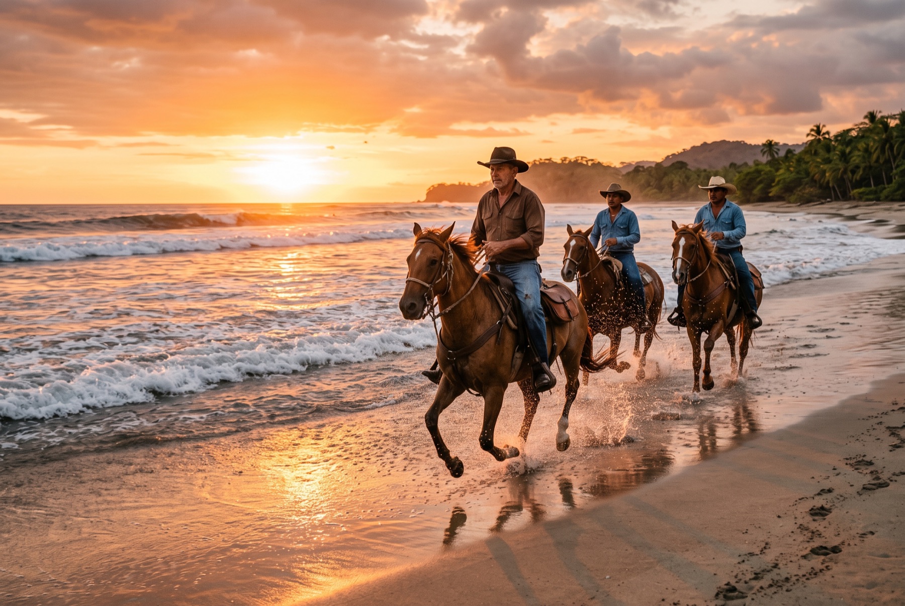 Sabaneros cabalgando por la playa