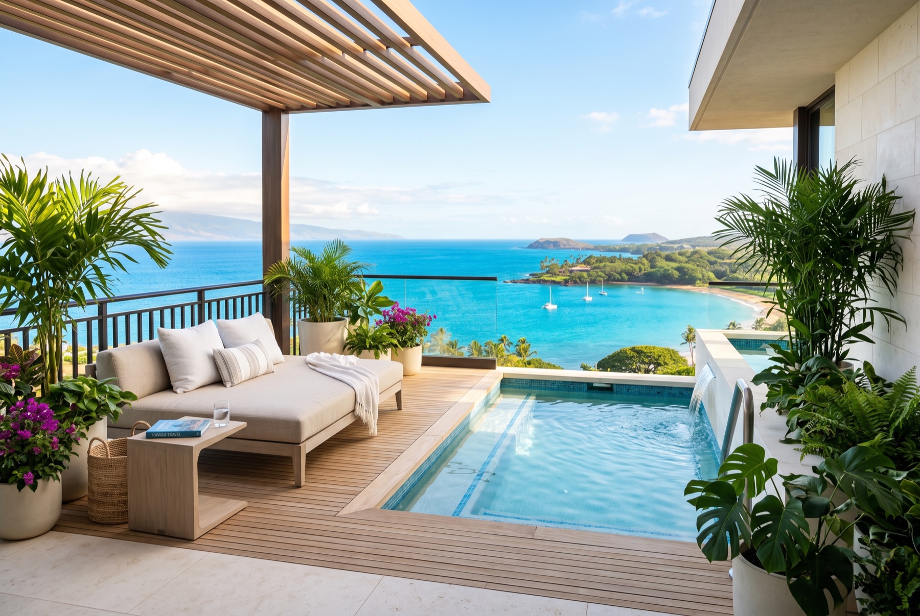Villa con piscina privada frente a bahía turquesa